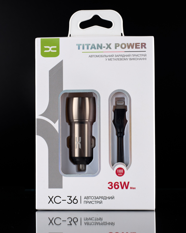 Автомобильное зарядное устройство DC 2в1 Lightning 2xQC3.0/36W (XC-36) Metal темно-серый