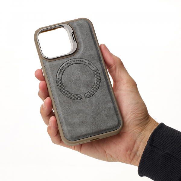 Чехол MagSafe LEATHER CAMERA CASE для iPhone 15 Pro серый