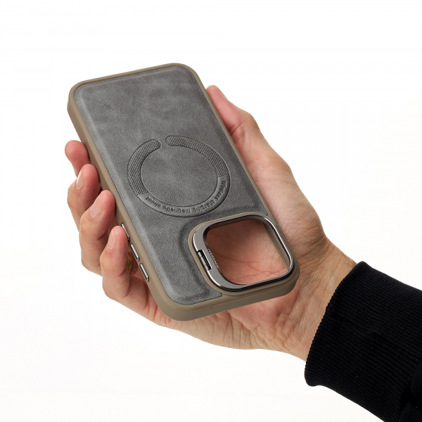Чехол MagSafe LEATHER CAMERA CASE для iPhone 15 Pro серый