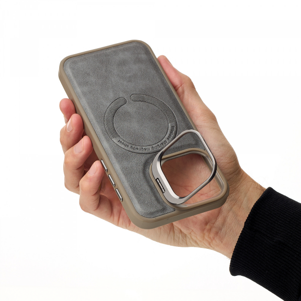 Чехол MagSafe LEATHER CAMERA CASE для iPhone 15 Pro серый