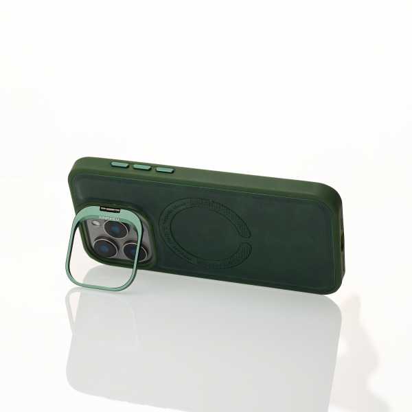 Чехол MagSafe LEATHER CAMERA CASE для iPhone 15 Pro темно-зеленый