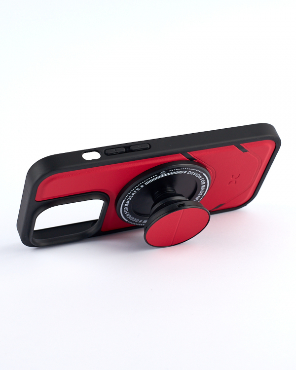 Чехол экокожа MagSafe DC + magsafe PopSocket для iPhone 13 Pro красный