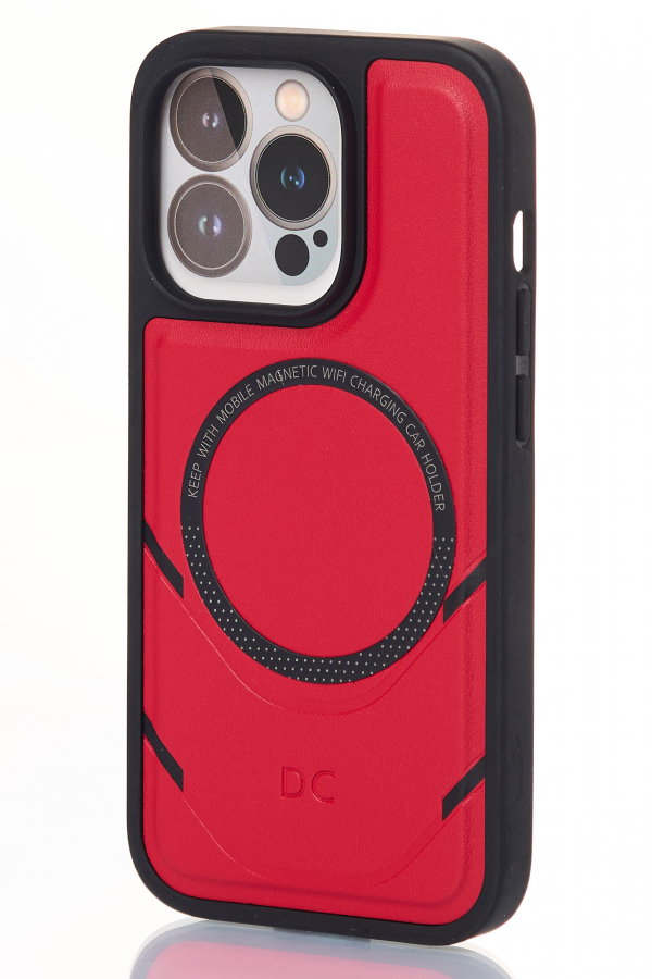 Чехол экокожа DC + PopSocket с поддержкой MagSafe для iPhone 13 Pro Max красный