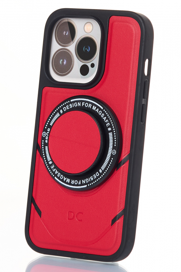 Чехол экокожа DC + PopSocket с поддержкой MagSafe для iPhone 13 Pro Max красный