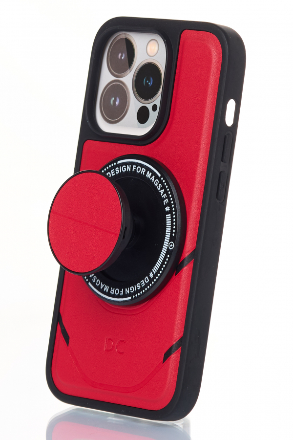 Чехол экокожа DC + PopSocket с поддержкой MagSafe для iPhone 13 Pro Max красный