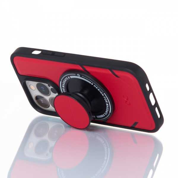 Чехол экокожа DC + PopSocket с поддержкой MagSafe для iPhone 13 Pro Max красный
