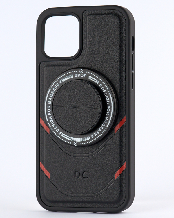Чехол экокожа DC + PopSocket с поддержкой MagSafe для iPhone 12 / iPhone 12 Pro черный