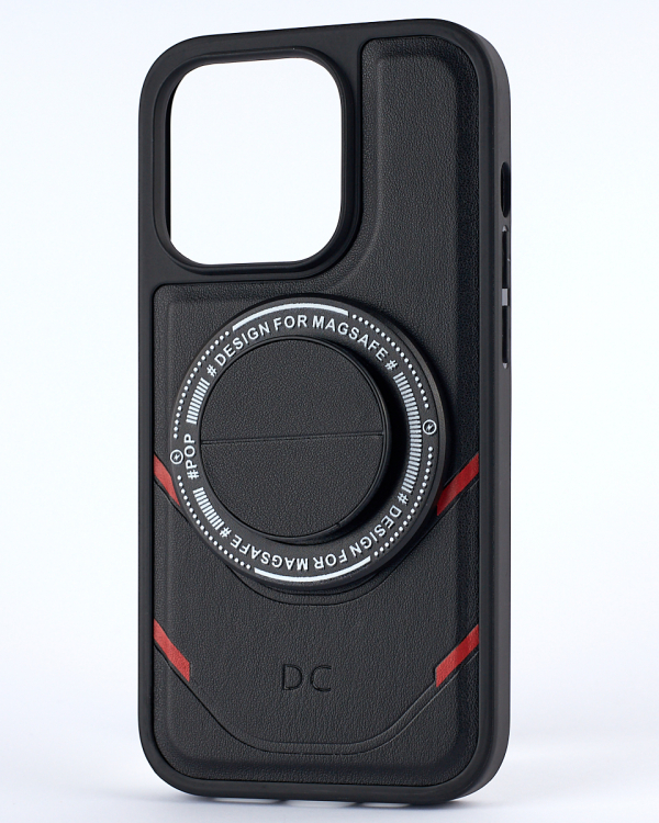 Чехол экокожа DC + PopSocket с поддержкой MagSafe для iPhone 13 Pro Max черный
