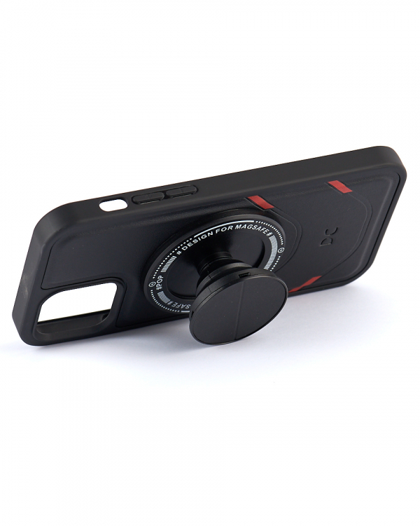 Чехол экокожа DC + PopSocket с поддержкой MagSafe для iPhone 12 / iPhone 12 Pro черный