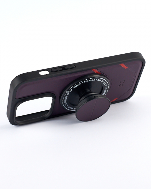 Чехол экокожа DC + PopSocket с поддержкой MagSafe для iPhone 13 Pro Max темно-фиолетовый