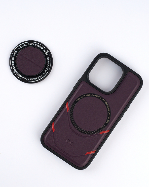 Чехол экокожа DC + PopSocket с поддержкой MagSafe для iPhone 13 Pro Max темно-фиолетовый