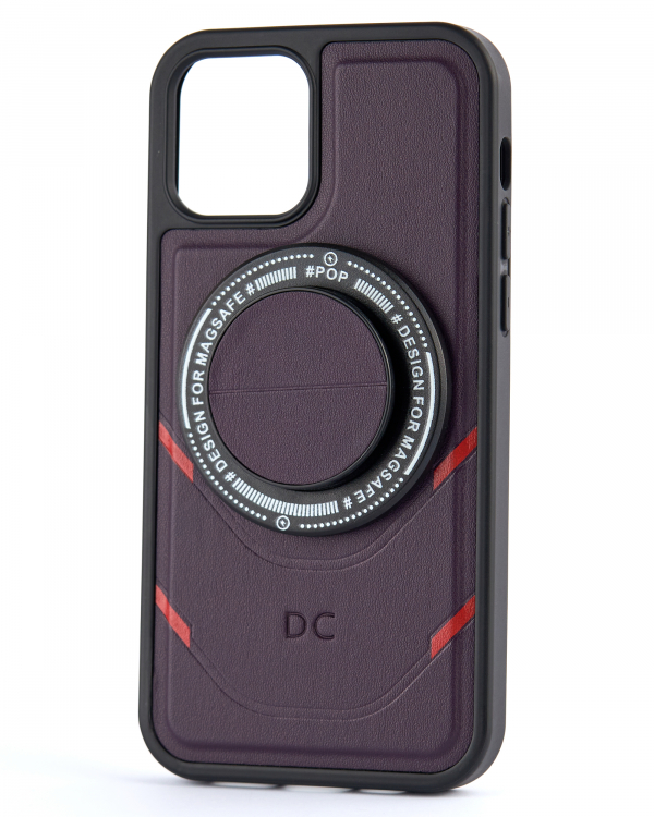 Чехол экокожа DC + PopSocket с поддержкой MagSafe для iPhone 14 темно-фиолетовый
