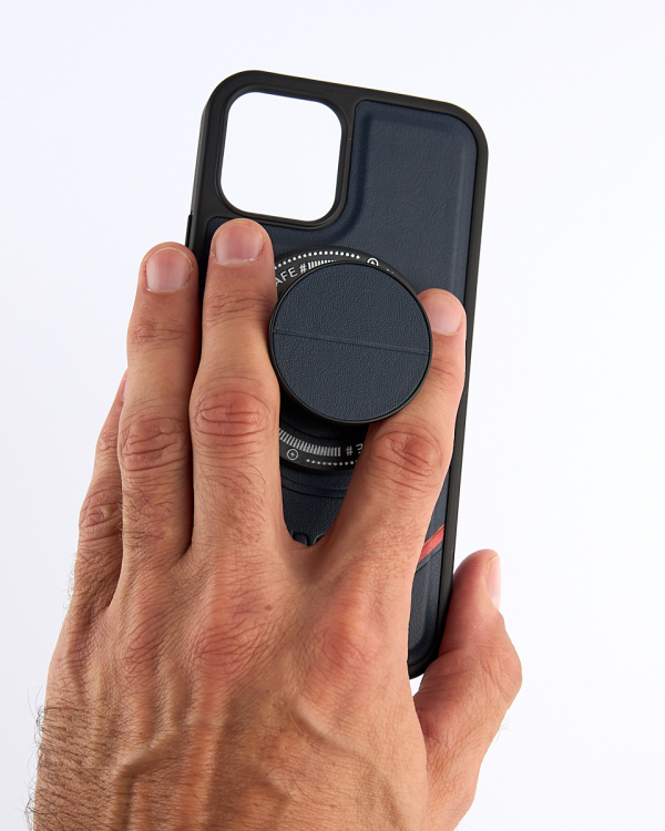 Чехол экокожа DC + PopSocket с поддержкой MagSafe для iPhone 14 темно-синий