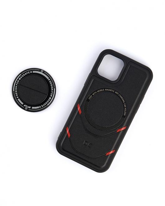 Чехол экокожа MagSafe DC + magsafe PopSocket для iPhone 14 черный