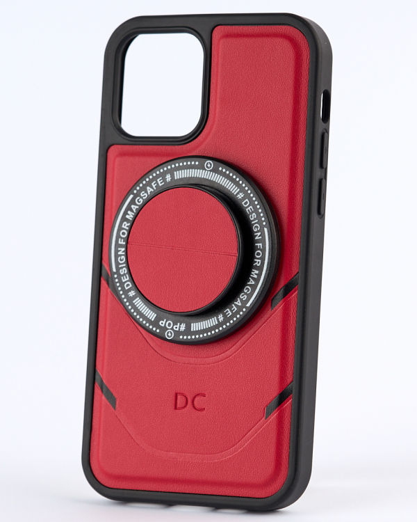 Чехол экокожа DC + PopSocket с поддержкой MagSafe для iPhone 14 красный