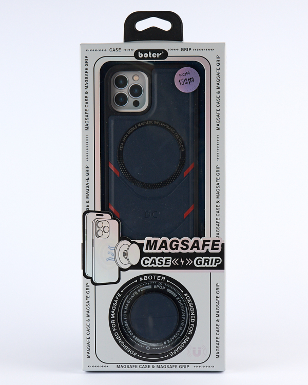 Чехол экокожа DC + PopSocket с поддержкой MagSafe для iPhone 12 / iPhone 12 Pro темно-синий