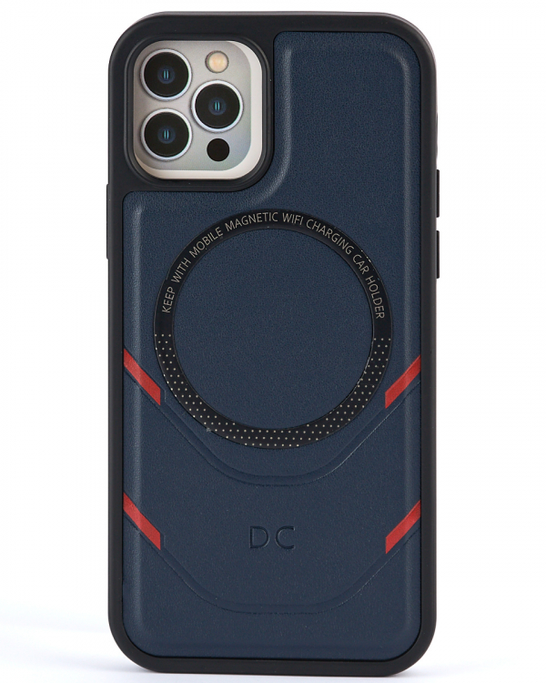 Чехол экокожа DC + PopSocket с поддержкой MagSafe для iPhone 12 / iPhone 12 Pro темно-синий