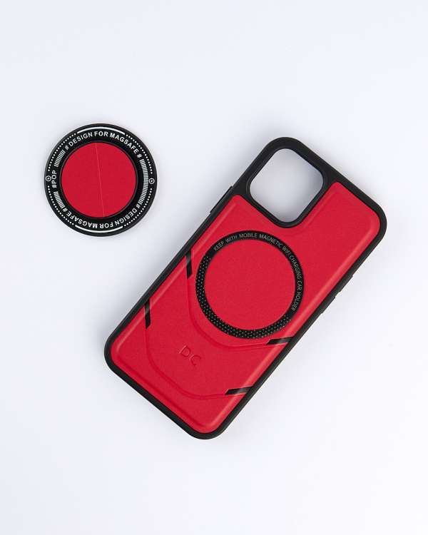 Чехол экокожа DC + PopSocket с поддержкой MagSafe для iPhone 12 / iPhone 12 Pro красный