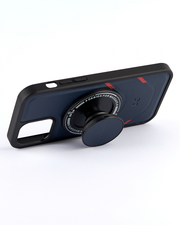 Чехол экокожа DC + PopSocket с поддержкой MagSafe для iPhone 12 / iPhone 12 Pro темно-синий