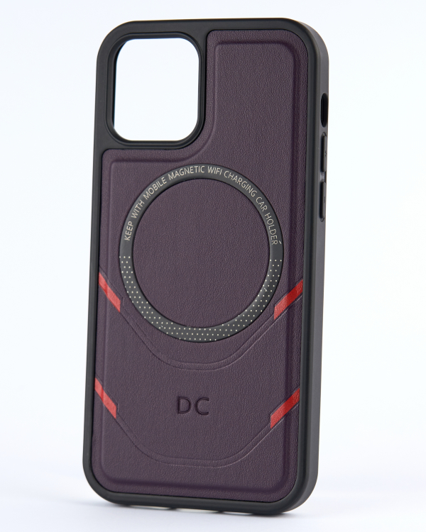 Чехол экокожа DC + PopSocket с поддержкой MagSafe для iPhone 12 / iPhone 12 Pro темно-фиолетовый