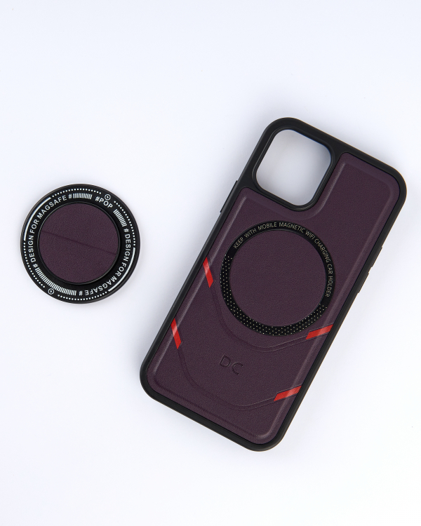 Чехол экокожа DC + PopSocket с поддержкой MagSafe для iPhone 12 / iPhone 12 Pro темно-фиолетовый