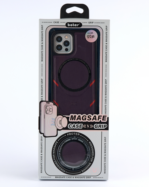 Чехол экокожа DC + PopSocket с поддержкой MagSafe для iPhone 12 / iPhone 12 Pro темно-фиолетовый