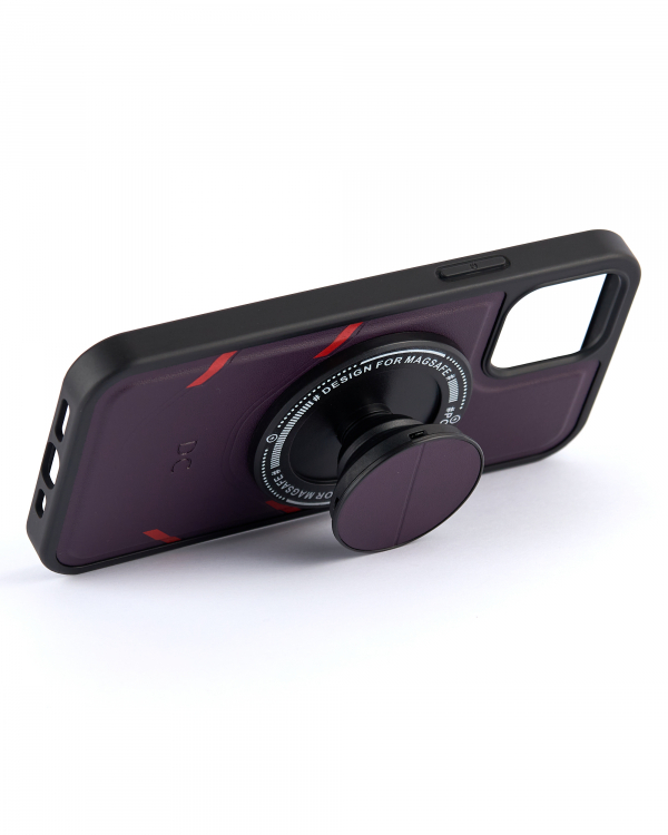 Чехол экокожа DC + PopSocket с поддержкой MagSafe для iPhone 12 Pro Max темно-фиолетовый