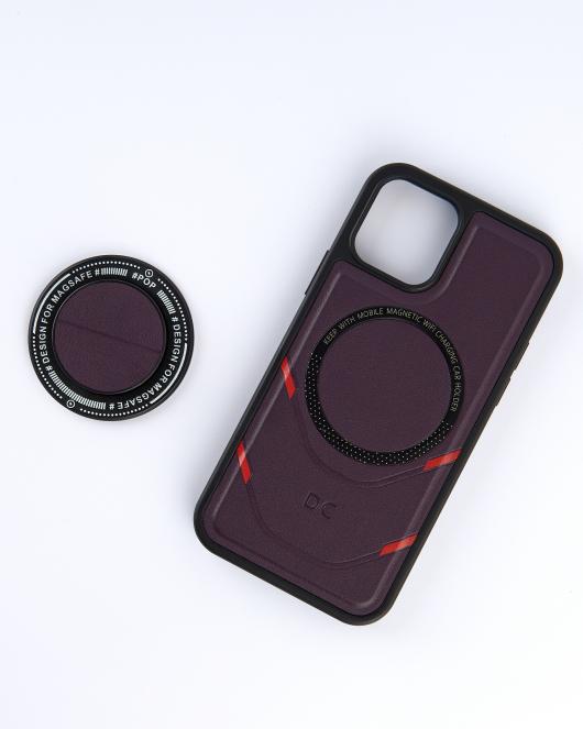 Чехол экокожа MagSafe DC + magsafe PopSocket для iPhone 12 Pro Max темно-фиолетовый