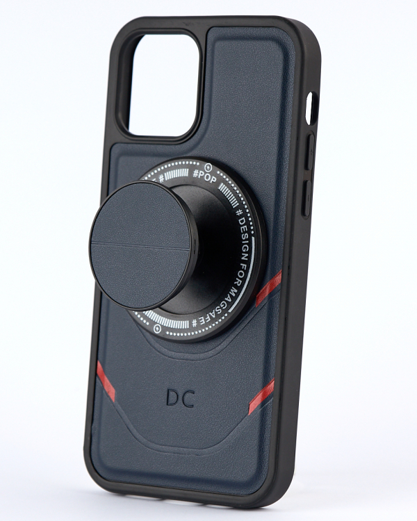 Чехол экокожа DC + PopSocket с поддержкой MagSafe для iPhone 12 Pro Max темно-синий