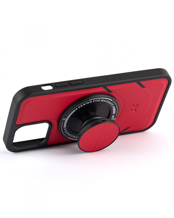 Чехол экокожа DC + PopSocket с поддержкой MagSafe для iPhone 12 Pro Max красный