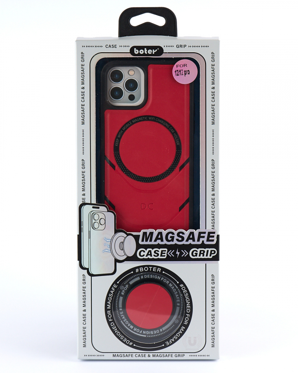 Чехол экокожа DC + PopSocket с поддержкой MagSafe для iPhone 12 / iPhone 12 Pro красный