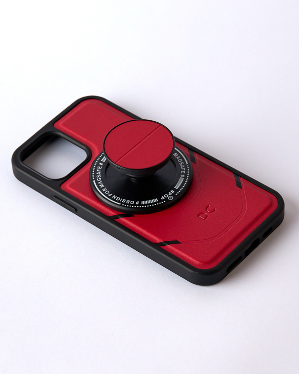 Чехол экокожа DC + PopSocket с поддержкой MagSafe для iPhone 12 / iPhone 12 Pro красный