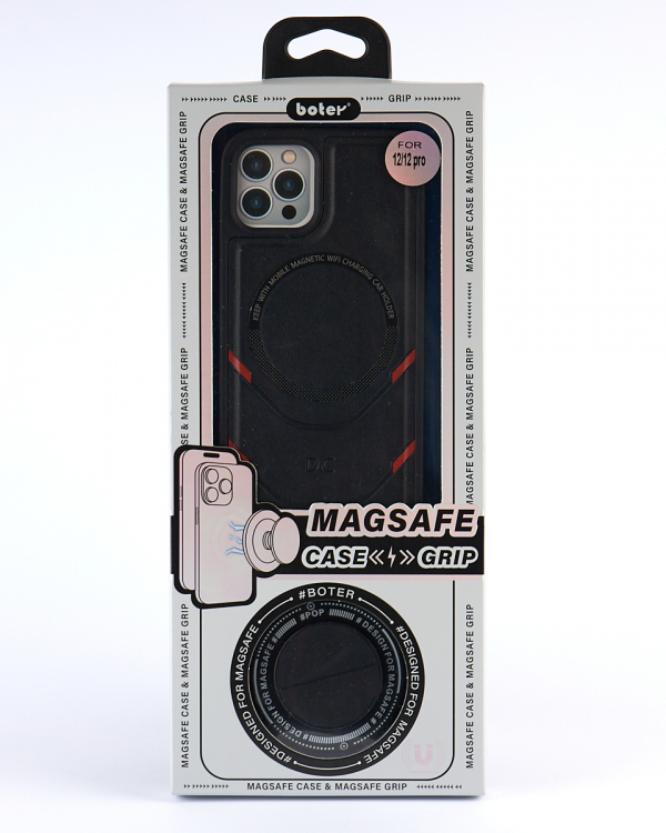 Чехол экокожа DC + PopSocket с поддержкой MagSafe для iPhone 12 / iPhone 12 Pro черный