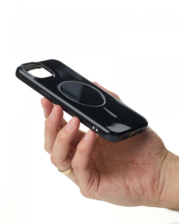 Силиконовый чехол Slim Ring Glamour с поддержкой MagSafe для iPhone 13/14 black