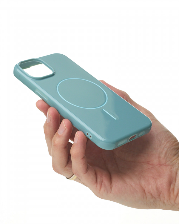 Силиконовый чехол Slim Ring Glamour с поддержкой MagSafe для iPhone 13/14 wave blue