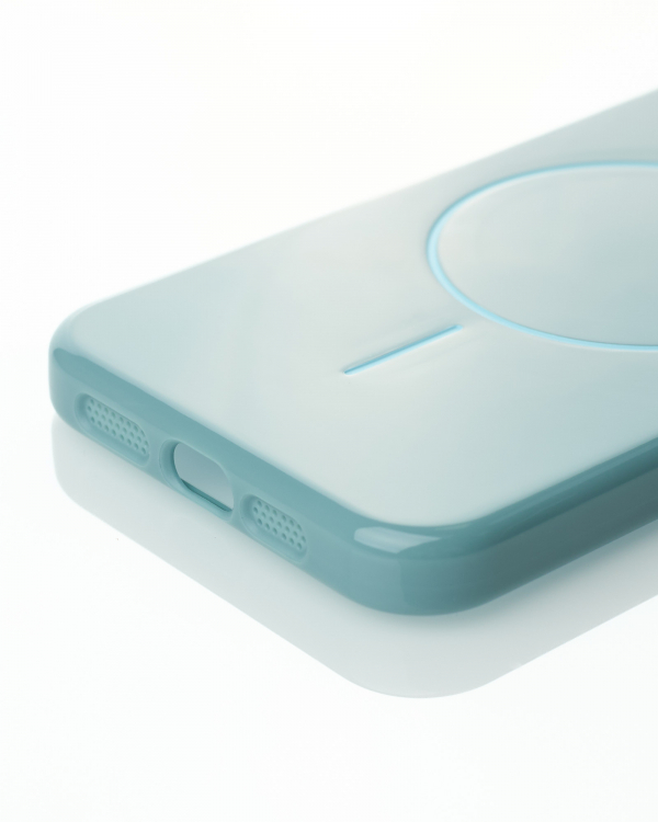 Силиконовый чехол Slim Ring Glamour с поддержкой MagSafe для iPhone 16E wave blue