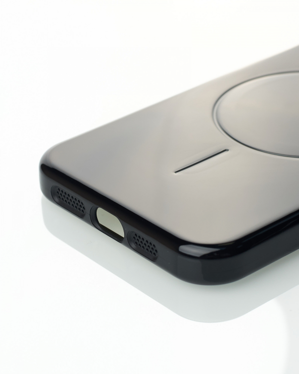 Силиконовый чехол Slim Ring Glamour с поддержкой MagSafe для iPhone 16E black