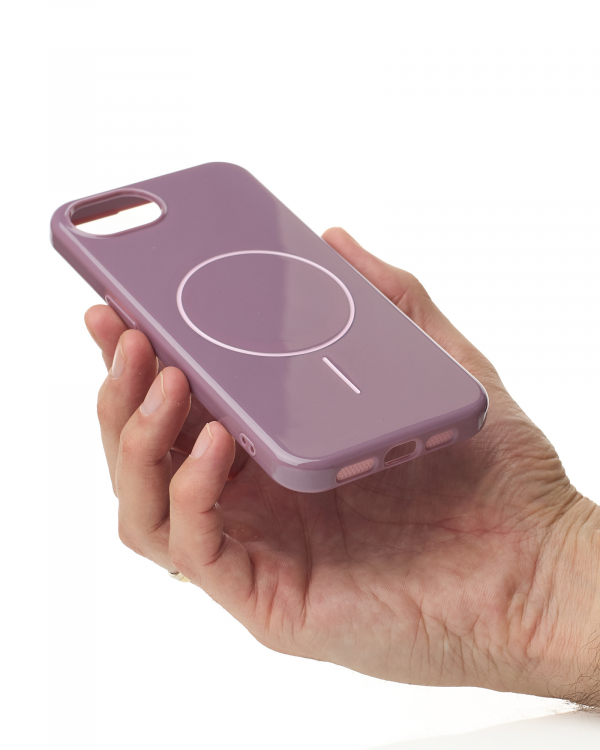 Силиконовый чехол Slim Ring Glamour с поддержкой MagSafe для iPhone 16E deep purple