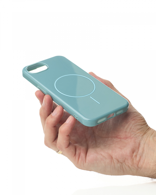 Силиконовый чехол Slim Ring Glamour с поддержкой MagSafe для iPhone 16E wave blue