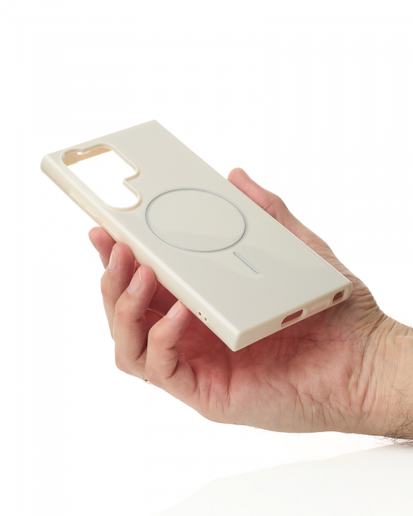 Силиконовый чехол Slim Ring Glamour с поддержкой MagSafe для Samsung S22 Ultra natural titanium