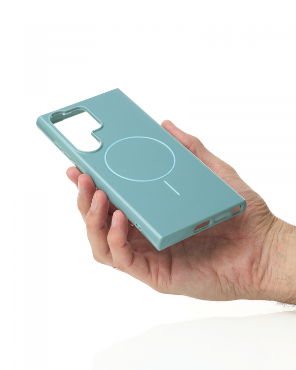 Силиконовый чехол Slim Ring Glamour с поддержкой MagSafe для Samsung S22 Ultra wave blue