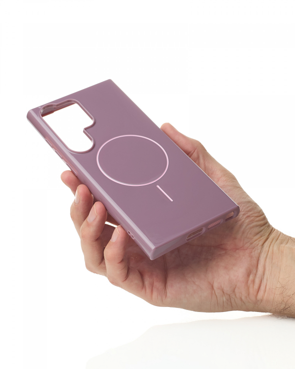 Силиконовый чехол Slim Ring Glamour с поддержкой MagSafe для Samsung S22 Ultra deep purple