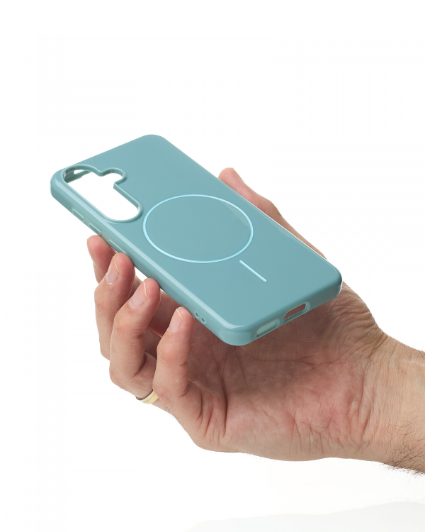 Силиконовый чехол Slim Ring Glamour с поддержкой MagSafe для Samsung S24 FE wave blue