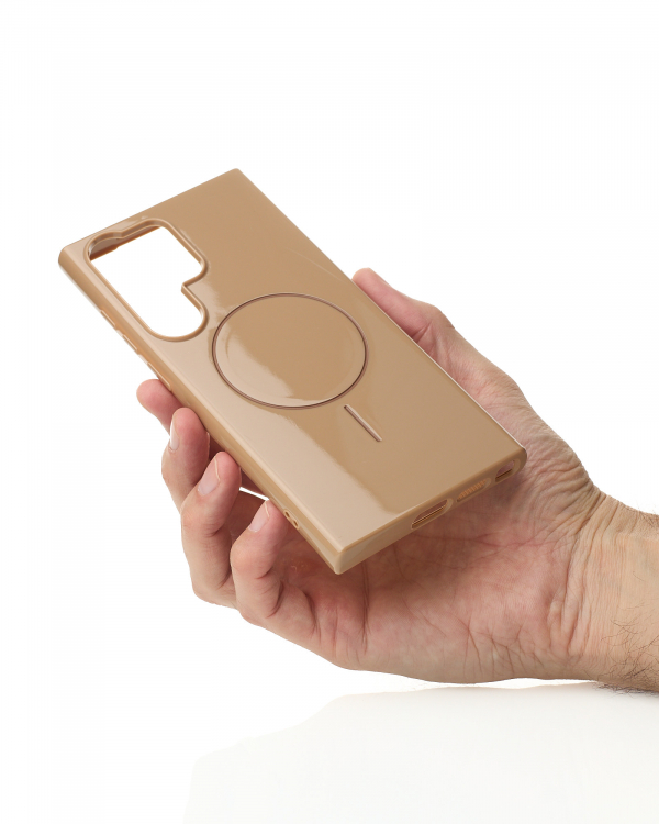 Силиконовый чехол Slim Ring Glamour с поддержкой MagSafe для Samsung S24 Ultra desert titanium