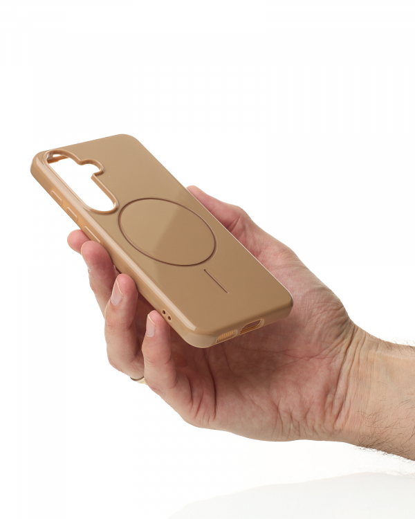 Силиконовый чехол Slim Ring Glamour с поддержкой MagSafe для Samsung S25 desert titanium