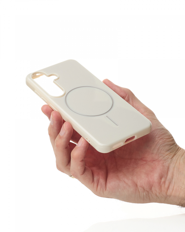 Силиконовый чехол Slim Ring Glamour с поддержкой MagSafe для Samsung S25 natural titanium