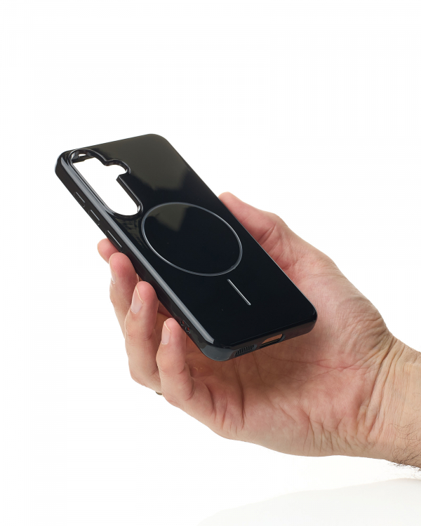 Силиконовый чехол Slim Ring Glamour с поддержкой MagSafe для Samsung S25 black