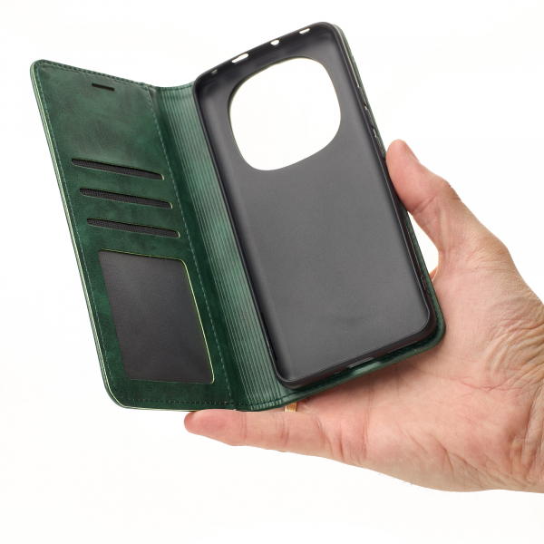 чехол-книга DC ELEGANT для Xiaomi Redmi Note 14 Pro Plus 5G темно-зеленый