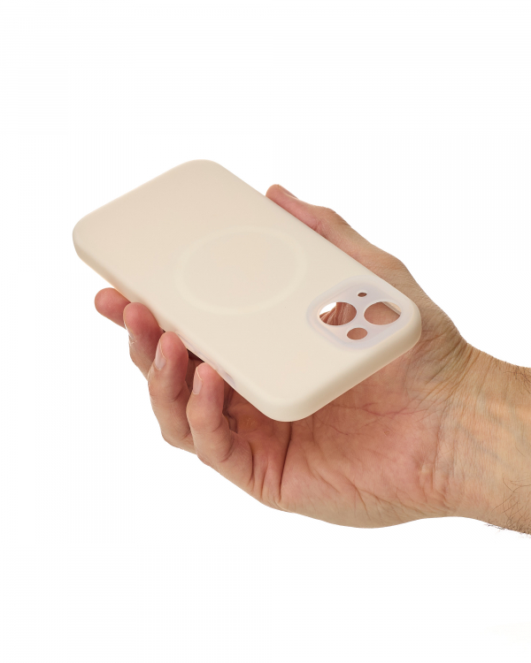 Чехол Liquid Silicone Full с поддержкой MagSafe для iPhone 14 cream