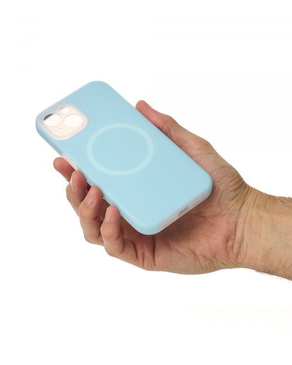 Чехол Liquid Silicone Full с поддержкой MagSafe для iPhone 15 blue fog